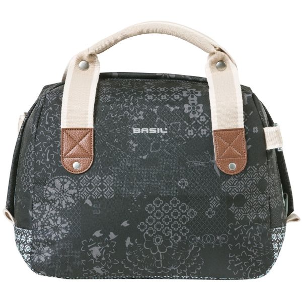 Afbeelding laden in galerijviewer, Basil Bohème City Bag - elegante groene hand-, schouder- en stuurtas voor dames, geschikt voor elektrische fietsen en stadsfietsen - zwart
