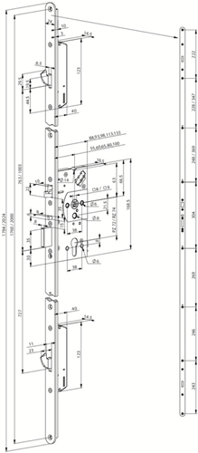 Afbeelding laden in galerijviewer, Abloy el566-vlak veiligheidspaniekmeerpuntssluiting | enkelzijdig krukgestuurd | zelfvergrendelend | skg*** | dm60mm | pc72mm | voorplaat rvs 24x1760mm afgerond | 12 24v dc | dr 1+2+3+4 - 10037694
