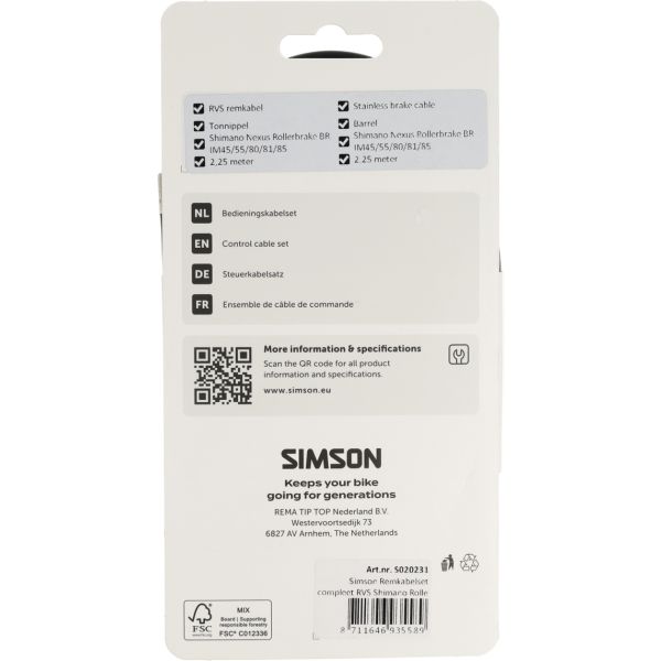 Afbeelding laden in galerijviewer, Simson remkabelset compleet shimano rollerbrake rvs zwart
