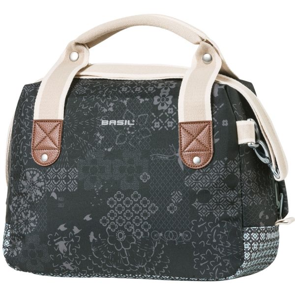 Afbeelding laden in galerijviewer, Basil Bohème City Bag - elegante groene hand-, schouder- en stuurtas voor dames, geschikt voor elektrische fietsen en stadsfietsen - zwart
