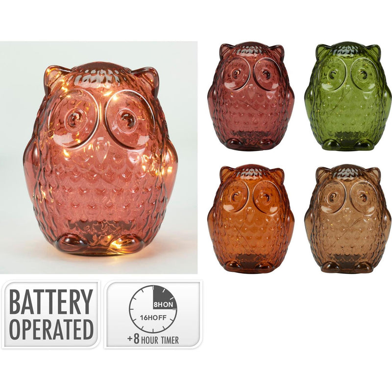 Afbeelding laden in galerijviewer, Home styling uil met led glas 15cm 4 assorti
