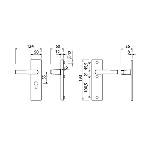 Ami veiligheidsbeslag 193*50 buiten profielcilinder 55 binnen blind + deurkruk 332 f1 deurdikte 38 42 mm - 821236