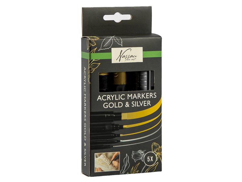 Afbeelding laden in galerijviewer, Nassau acryl marker set goud zilver - 5st.
