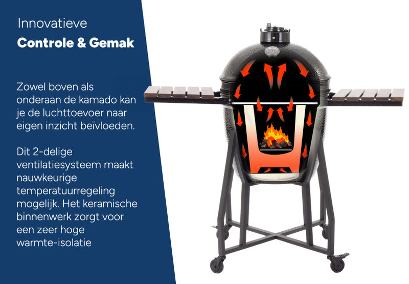 Afbeelding laden in galerijviewer, Arbaer Kamado Large Ø 21 inch met Frame Keramisch Zwart
