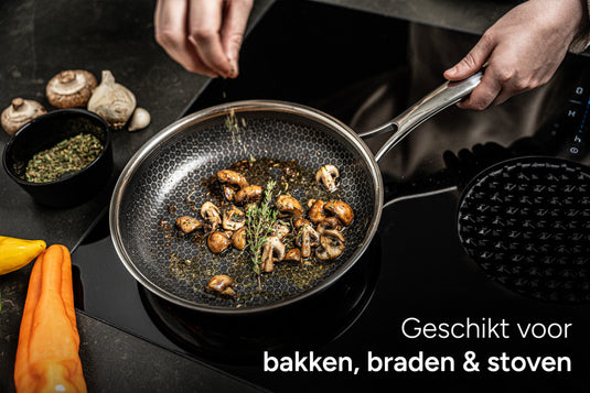 Arbaer koekenpan inductie ø 24 cm met honingraat anti-aanbaklaag met deksel