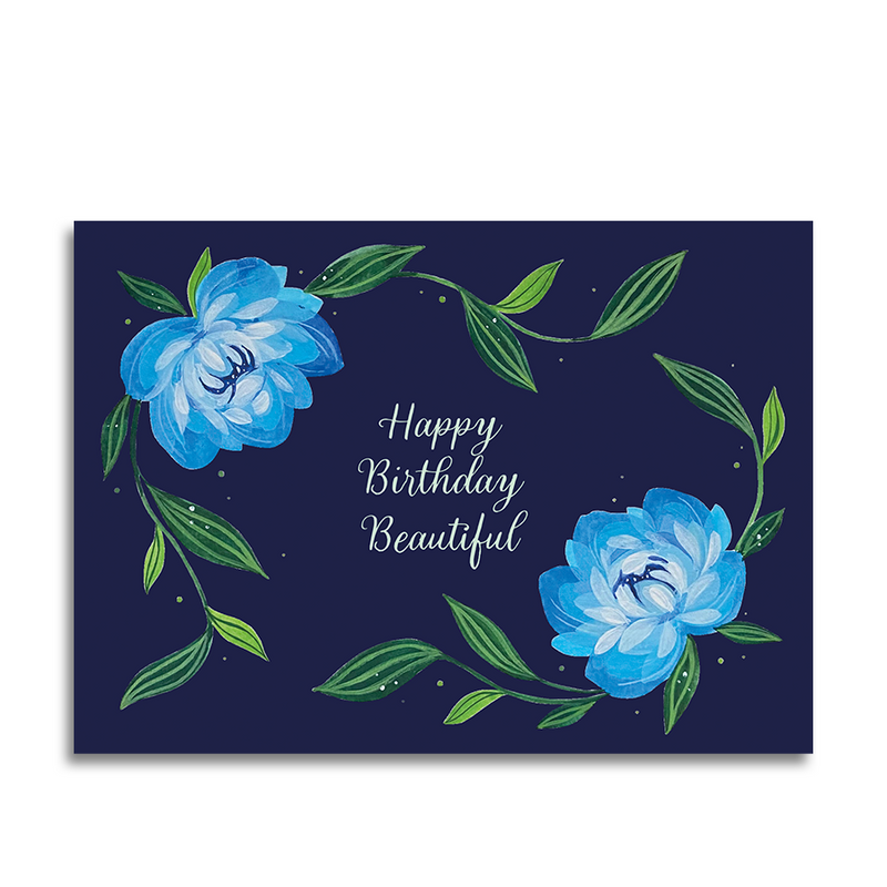Afbeelding laden in galerijviewer, Art by andu wenskaart hbd blue flowers
