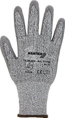 Asatex snijbestendige handschoen | maat 9 grijs grijs | en 388 psa-categorie ii | hdpe met polyurethaan | 10 paar - 3711e 9 3711e 9