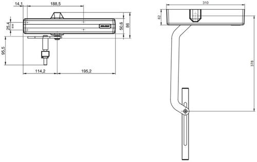 Afbeelding laden in galerijviewer, Assa abloy dc680g deurdranger voor toegangspoorten en tuinhekken | incl. glijarm voor breedtes van 600 mm tot 1400 mm | kleur zilver ev1. | 180-20 ° - a000399976
