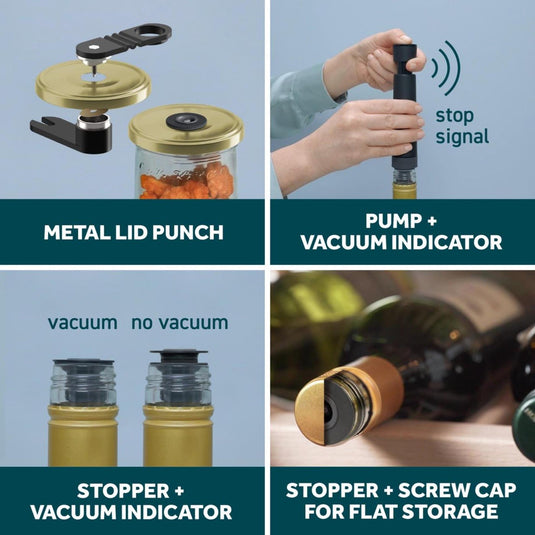 Airtender vacuã¼mpompset voedsel en wijn - vacuã¼mpomp en 6 stoppers + dekselstans