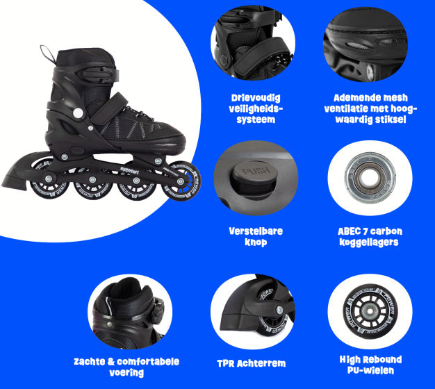 Afbeelding laden in galerijviewer, Aventuri verstelbare inline skates semi-softboot zwart maat 30-33 (s)
