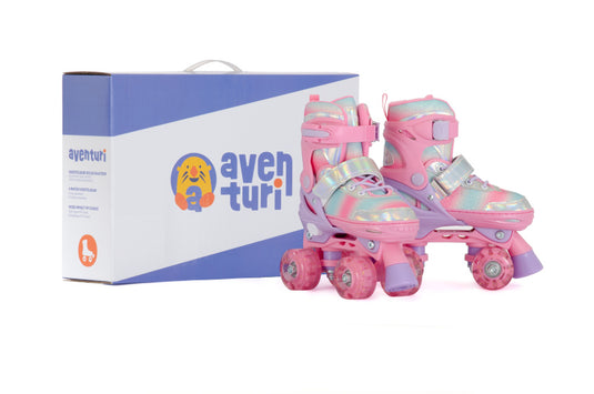 Aventuri verstelbare rolschaatsen met lichtjes roze glitter maat 27-30 (xs)