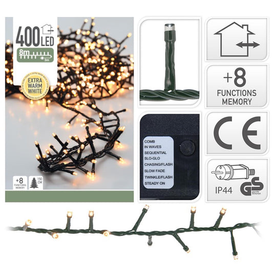 Clusterverlichting 400led 8 meter met flits functie extra warmwit