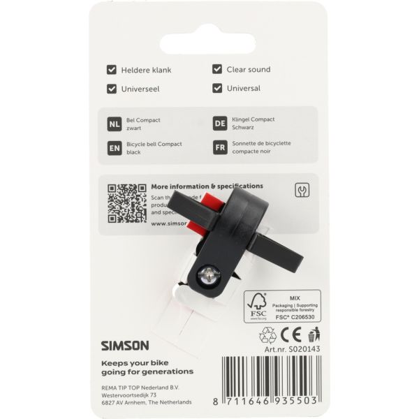 Afbeelding laden in galerijviewer, Simson bel compact zwart
