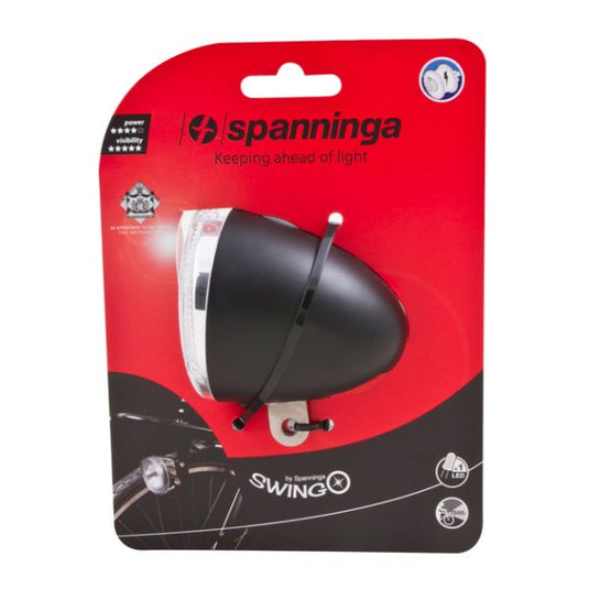 Spanninga swingo koplamp zwart batt. kaart