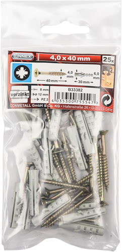 Afbeelding laden in galerijviewer, Connex pz-schroef 4.0x40 + plug bag 25st - b33382
