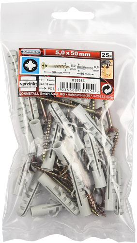 Afbeelding laden in galerijviewer, Connex pz-schroef 5.0x50 + plug bag 25st - b33383
