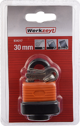 Werkzeyt hangslot oranje 30mm - b34217