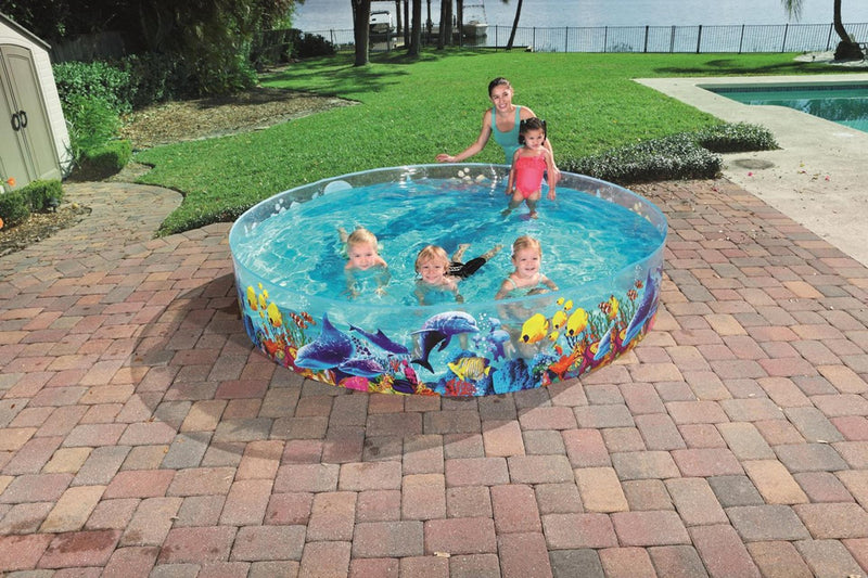 Afbeelding laden in galerijviewer, Bestway zwembad 2,44m x 46cm fill 'n fun odyssey snapset transparant met zeeprint. ca. 2000 liter
