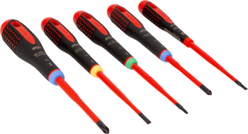 Bahco schroevendraaierset ergo™ | geïsoleerd | vde | driecomponentengreep | smal blad | gleuf- | pozidriv- en torx® - 5-delig - be-9872sl
