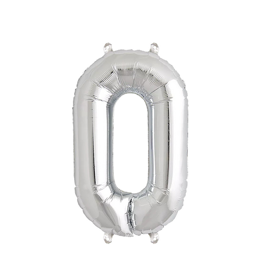 Ballon folie cijfer 0 zilver 35cm