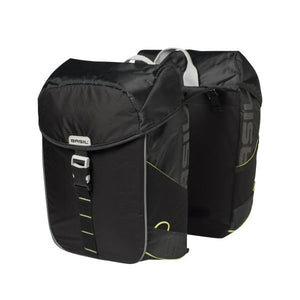 Basil Miles Double Bag - waterdichte dubbele fietstas, unisex, sportief, zwart-limoen