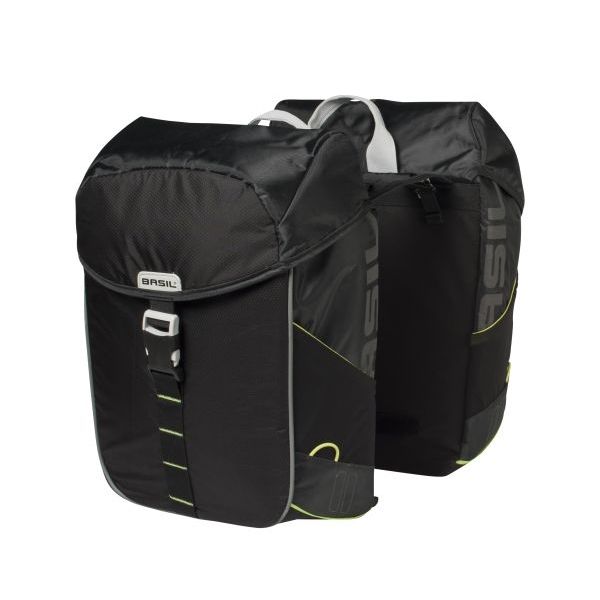 Afbeelding laden in galerijviewer, Basil Miles Double Bag - waterdichte dubbele fietstas, unisex, sportief, zwart-limoen
