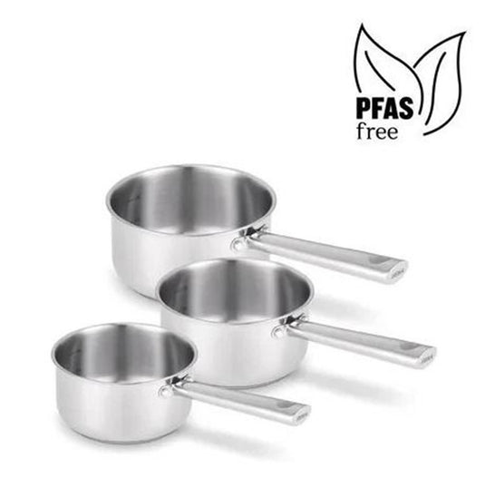 Beka cicla 3-delige steelpannen set - ø 16, 18, 20 cm - gerecycleerd rvs - inox - pfas-vrij - geschikt voor inductie - 3 sauspannen - chroom