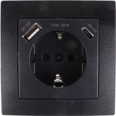 Enzo benson inbouw stopcontact ra + usb en usb-c zwart - 4650032