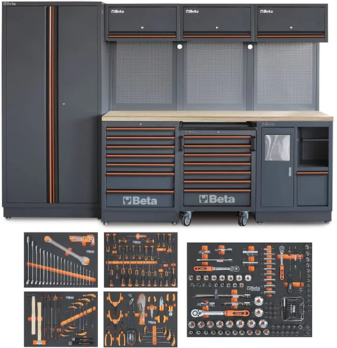 Afbeelding laden in galerijviewer, Beta actie 2025 c45pro 2.0 w 268ut werkplaatsinrichting combinatie (houten blad) + 268ut 268-delig assortiment - 045009159
