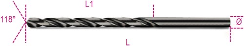 Beta spiraalboren, lange uitvoering hss volledig geslepen gebruneerd 412l 3,00 - 004120236