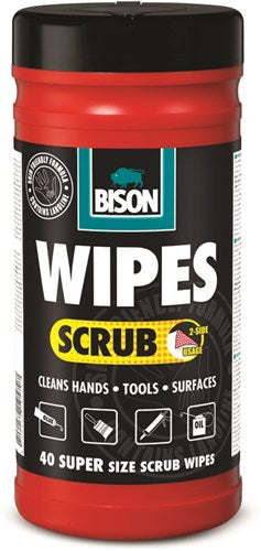 Bison wipes scrub - 40 stuks - reinigingsdoekjes voor het verwijderen van vlekken natte verf, kit, bitumen, purschuim meer