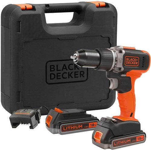 Afbeelding laden in galerijviewer, Black+decker bcd003me2k 18v 2x2.5ah schroefklopboormachine in koffer | 2x 18v 2.5ah accu's | 1a lader | in koffer - bcd003me2k-qw
