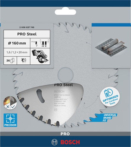 Afbeelding laden in galerijviewer, Bosch accessoires bosch pro steel draadloos zaagblad voor cirkelzagen 160 x 1,6 x 20 mm - 2608837749
