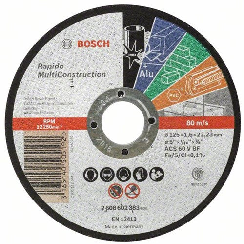 Afbeelding laden in galerijviewer, Bosch accessoires doorslijpschijf recht rapido multi construction acs 46 v bf, 125 mm, 22,23 mm, 1,6 mm - 1 stuks - 2608602383

