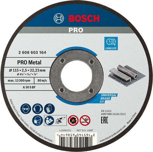 Afbeelding laden in galerijviewer, Bosch accessoires doorslijpschijf recht standard for metal a 30 s bf, 115 mm, 22,23 mm, 2,5 mm 1 stuks - 2608603164
