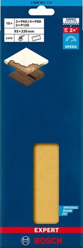 Afbeelding laden in galerijviewer, Bosch accessoires expert c470 schuurpapier voor vlakschuurmachines 93 x 230 mm, k3x60 4x80 3x120 10-delig - 2608901112
