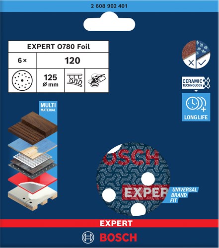 Afbeelding laden in galerijviewer, Bosch accessoires expert schuurschijf o780 met film onderlaag, 125 mm, g120, 6x - 2608902401
