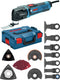 Bosch blauw omt gop 30-28+ac (schuurplateau avz78 rt2,segmentblad acz 85 rt3 acz 85 eb, schuurplateau avz 93 g, invalzaagblad aiz 32 apb aii 65 apb aii 65 bspb paiz 32 apb paii 65 apb aiz 32 epc, 2 x set schuurbladen (korrel 2x80 korrel 2x120 korrel 1x240