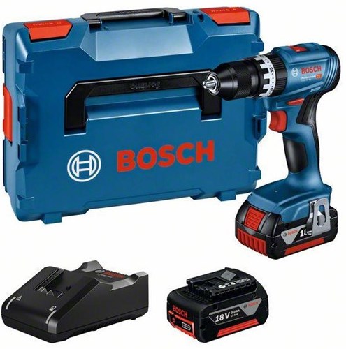 Bosch blauw gsb 18v-45 accu schroef- en klopboormachine | 2 x 3,0 ah accu + snellader | in l-boxx 06019k3305