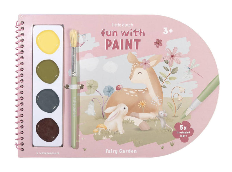 Afbeelding laden in galerijviewer, Little dutch verfboek fairy garden - knutselboek tekenen en schilderen, incl kwast en 4 kleuren verf - peuter kleuter - vakantieboek - speelgoed 3 jaar
