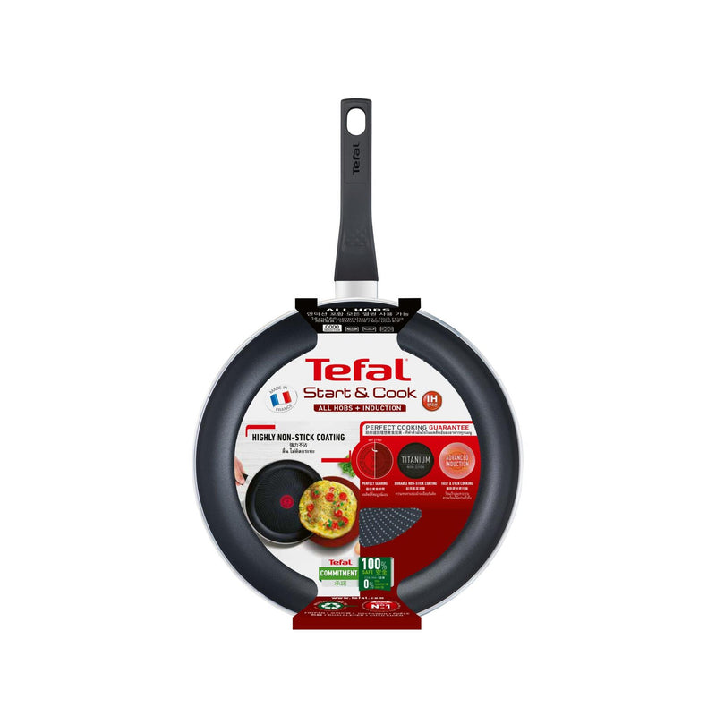 Afbeelding laden in galerijviewer, Tefal start'easy koekenpan 28 cm, rond, multifunctionele pan, zwart, titanium, aluminium, thermo-spot
