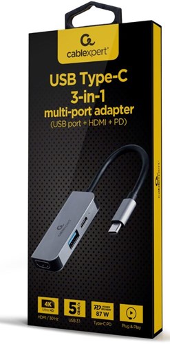 Afbeelding laden in galerijviewer, Enzo cablexpert usb-c 3-in-1 multi adapter usb-c dock 3-voudig - 9530503
