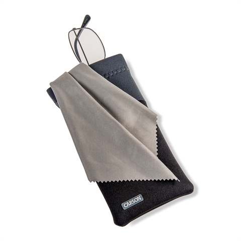 Afbeelding laden in galerijviewer, Carson neoprene brillenhoesje met microvezeldoekje - zwart grijs
