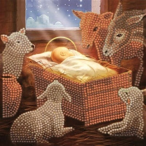 Brandunit diamond painting - kerstkaart baby in kribbe - 18x18 cm