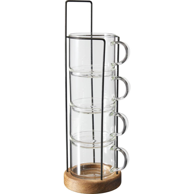 Afbeelding laden in galerijviewer, Excellent houseware drinkglas set 280ml met metaal hout standaard 8x7x10,8cm
