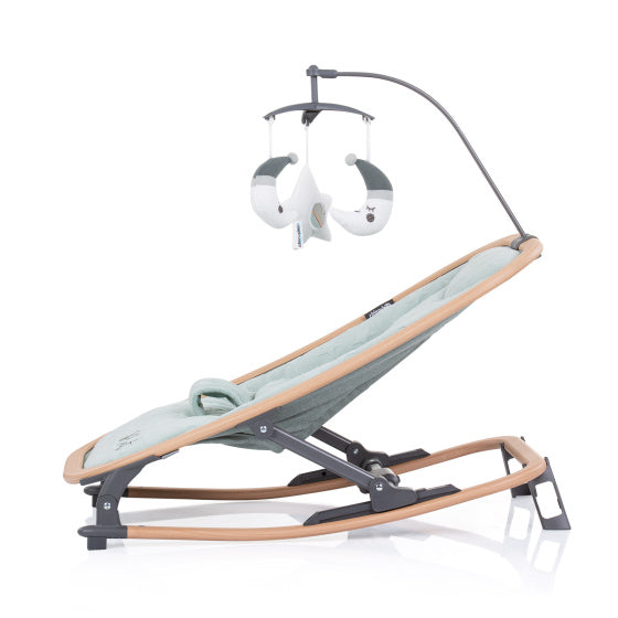 Afbeelding laden in galerijviewer, Chipolino velvet opvouwbare wipstoel met mobiel aloe wood mintgroen beige
