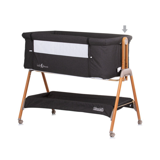 Afbeelding laden in galerijviewer, Chipolino sweet dreams co-sleeper met opklapbare zijkant graphite wood antraciet
