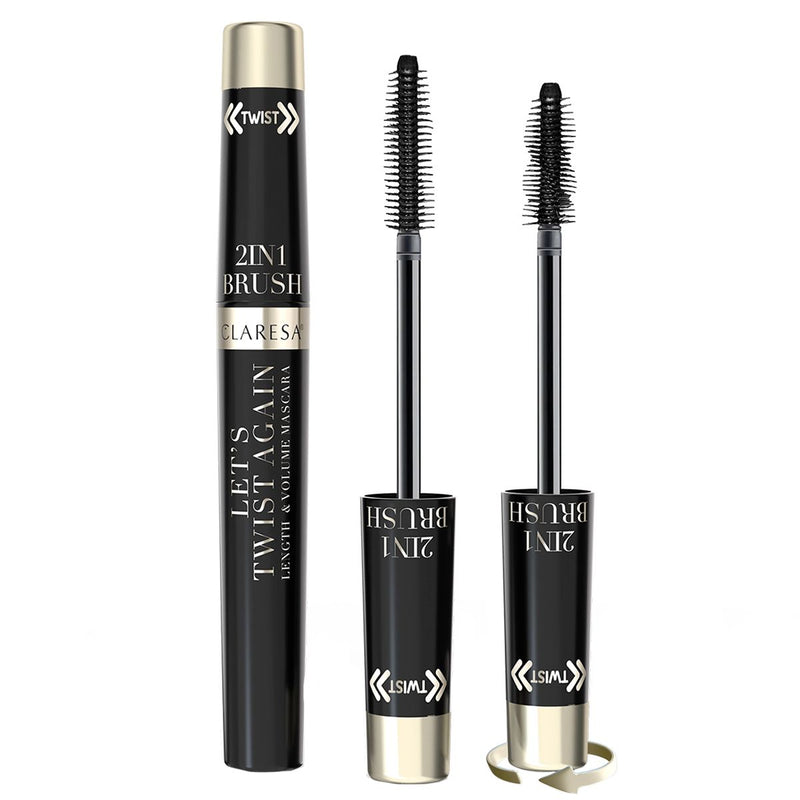 Afbeelding laden in galerijviewer, Claresa let's twist again 2-in-1 lenght volume mascara zwart
