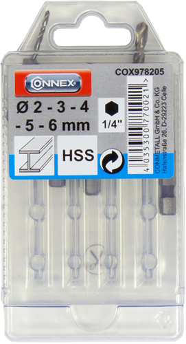 Afbeelding laden in galerijviewer, Connex set staalboren 2-6mm 6k 5dlg blauw - cox978205
