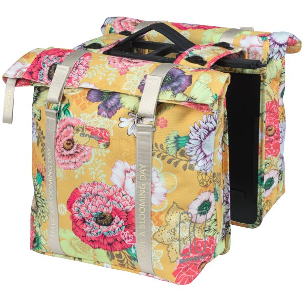 Afbeelding laden in galerijviewer, Basil Bloom Field dubbele fietstas, waterdicht, honey yellow, 35L
